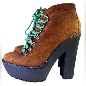 Polo Ralph Lauren Helene brown Suede Platform Ankle boots 36.5B laces NWOB